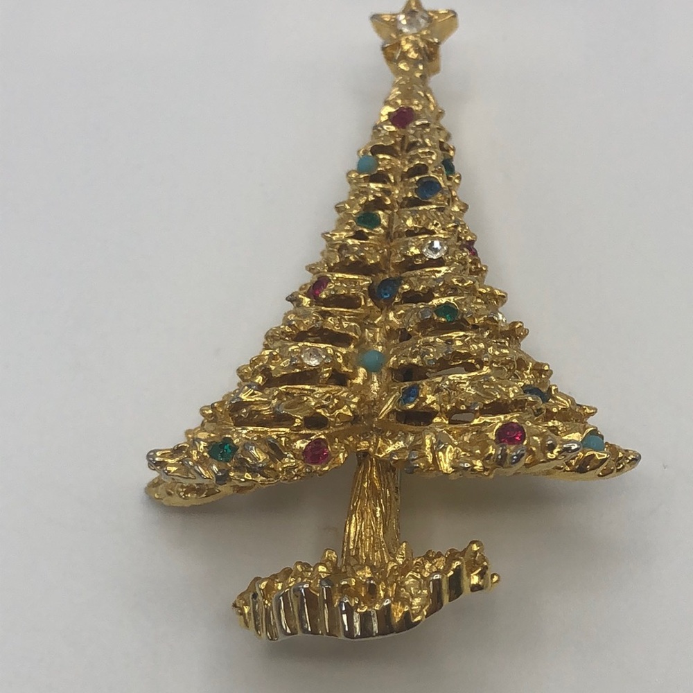 Boucher 9049 P Gold Christmas Tree 3D Brooch with Multicolor Accents